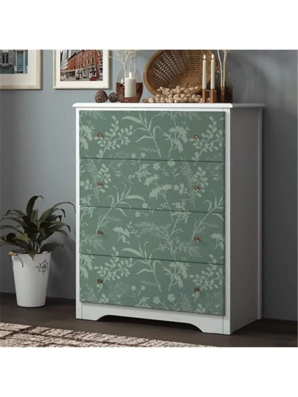 Sage Green Floral Peel and Stick Wallpaper Removable Self Adhesive Contact Paper